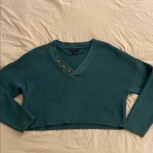Teal Cropped Sweater with Button Detail